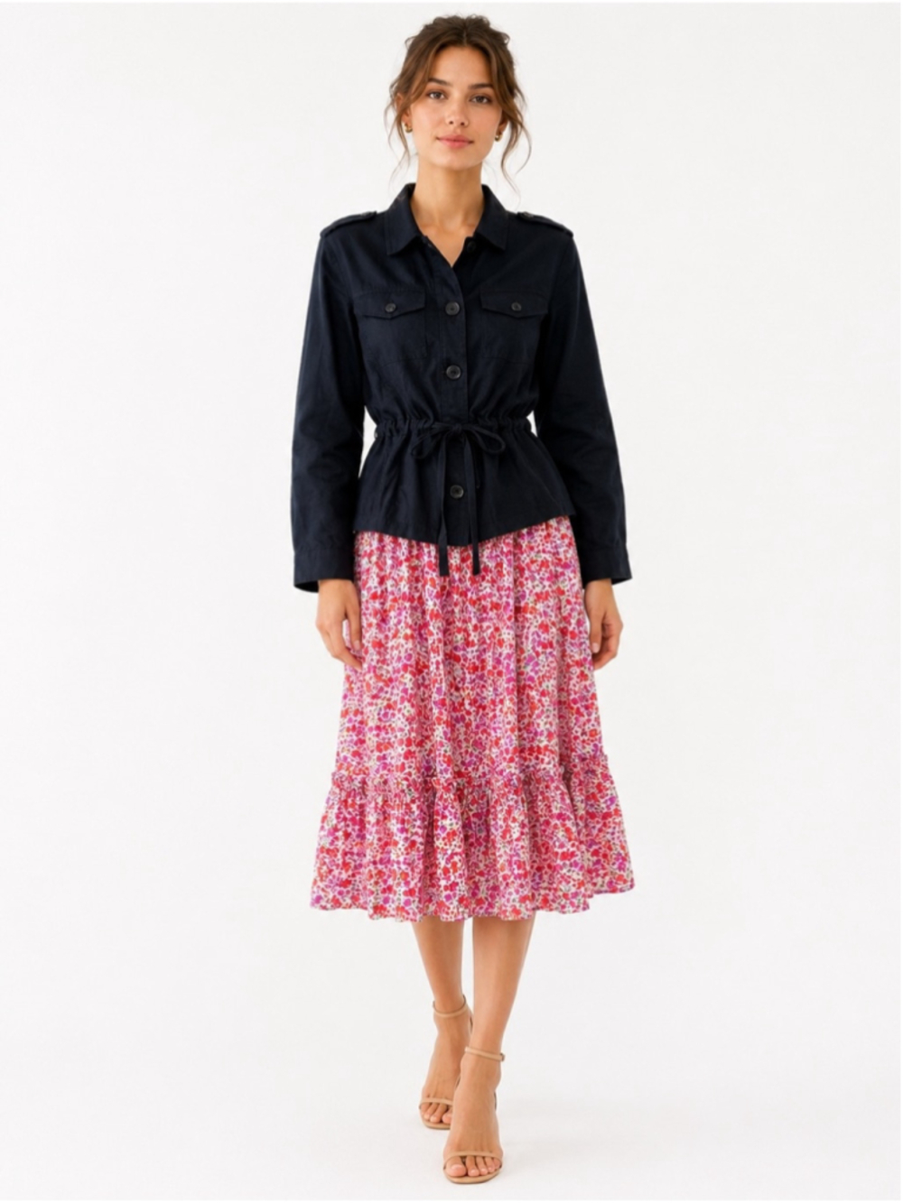 Talbots navy linen utility jacket button
